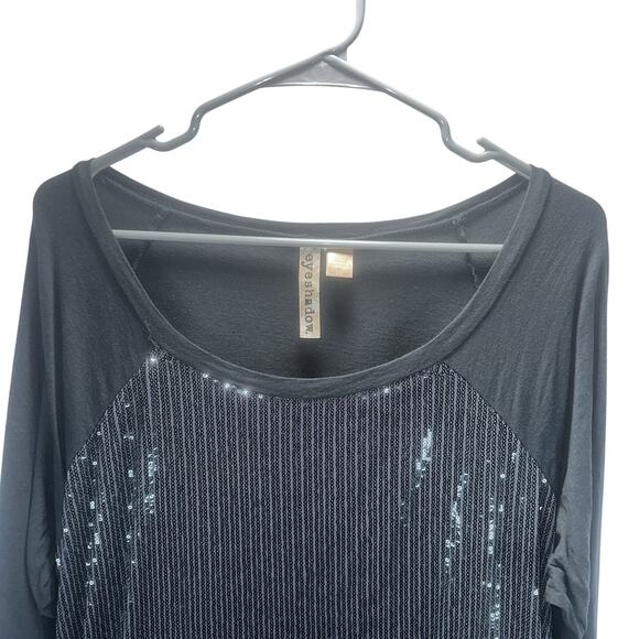Eyeshadow Black Sequin Front Tunic Top Size Large 3/4 Sleeve Party Blouse - Picture 3 of 7